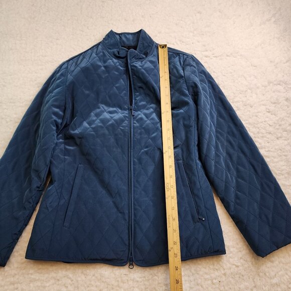 Hilary Radley Quilted Jacket Coat XS Teal Faux Fur Lined Pockets Full Zip Fall - Picture 2 of 10